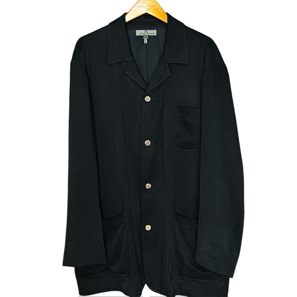 VINTAGE TOMMY BAHAMA BLAZER ISLAND SOFT SILK 4 BUTTON JACKET BLACK LARGE L